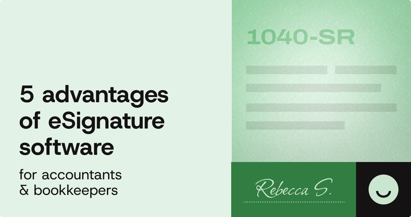 A green blog thumbnail picture with text: 5 advantages of eSignature software for accountants and bookkeepers