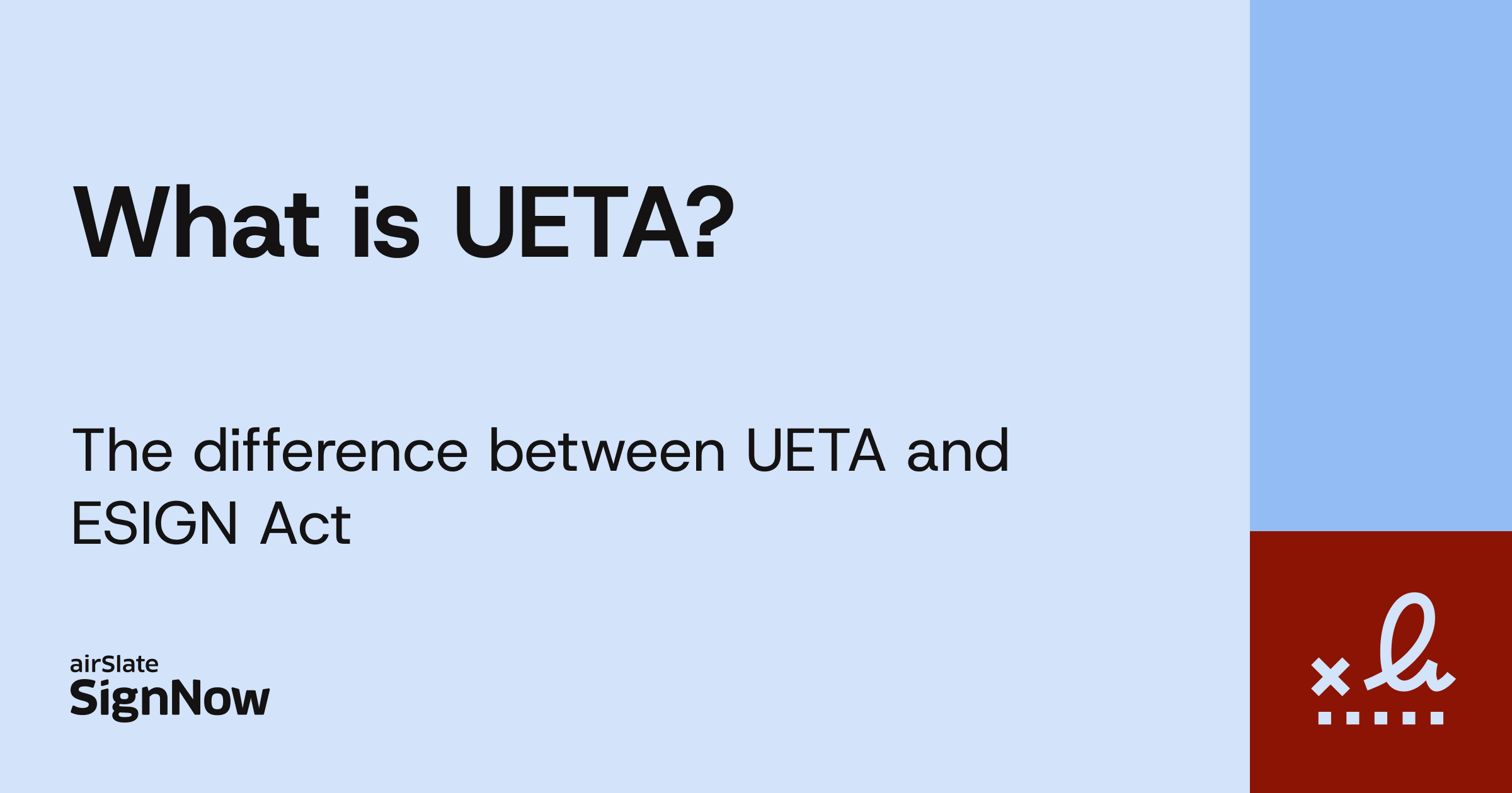 A blue blog thumbnail image with text: What is UETA?